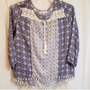 INDIGO purple geometric boho peasant blouse size small‎